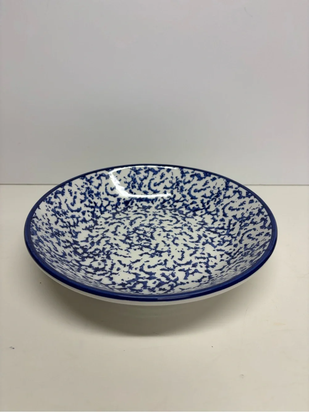 Crate & Barrel Blue White Splatterware Ceramic Serving Bowl Italy